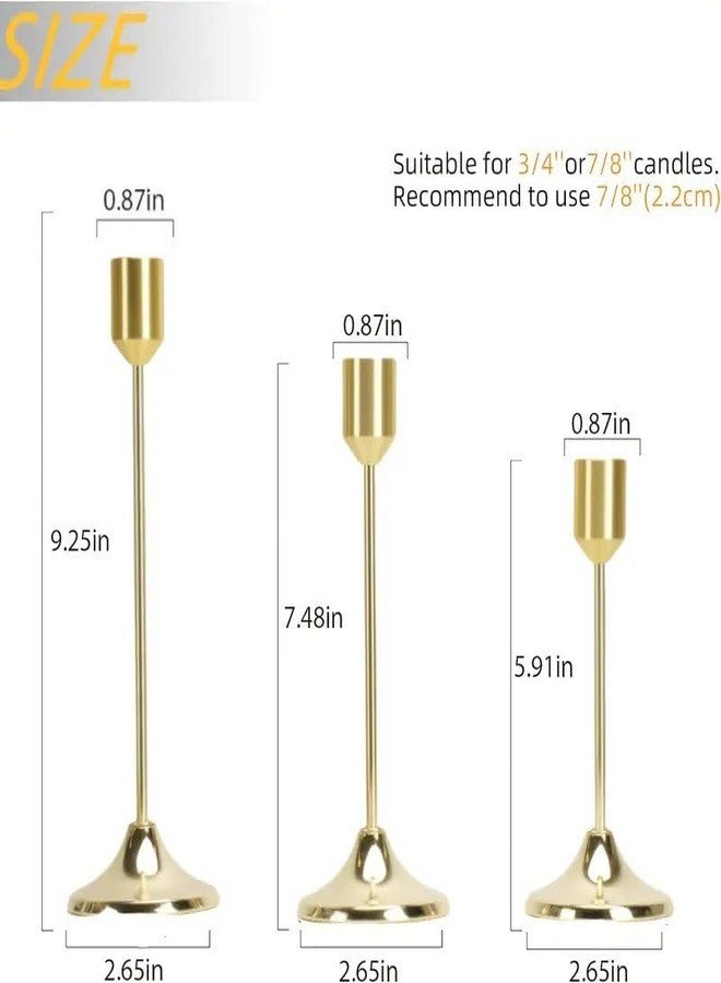 PIXELERA Vintage Brass Gold Candlestick Holders Set of 3 - Tall Taper Candle Stands for Autumn Table Centerpieces, Weddings, and Home Decor - Image 2